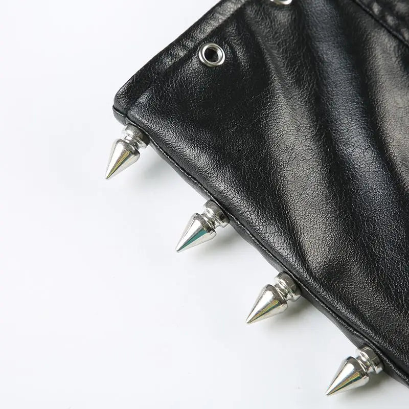 Punk Rock Leather Mini Skirt Women Y2K Studded Low Waist Bodycon Pencil Skirt Edgy Biker Chic Vintage American Retro Hot Sale