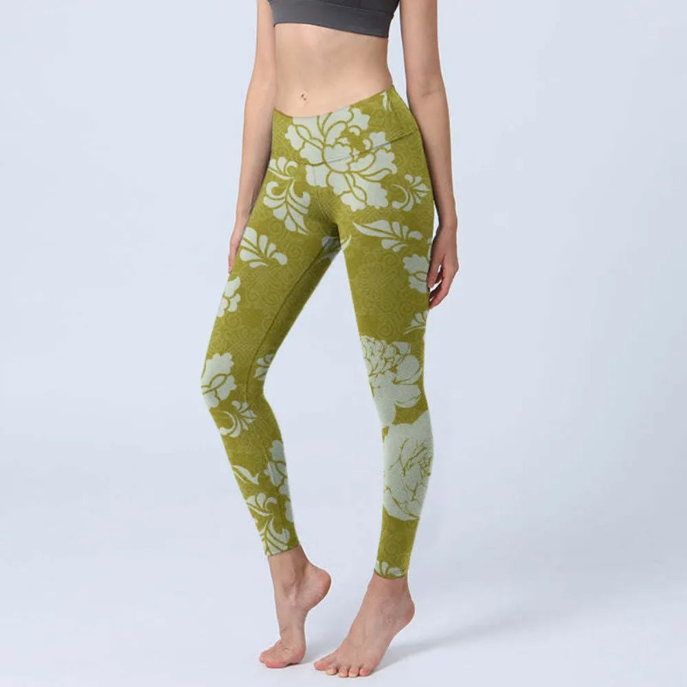 Women High Waisted Yoga Pants Tummy Control Leggings Floral Butterfly Landscape Printed Workout Gym Fitness Running Tight Pants
