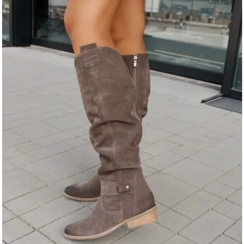 Women New Side Zipper Low Heels Boots Fashion Suede Comfortable Shoes Casual High Top Trendy Boots Light Versatile Ladies Shoes