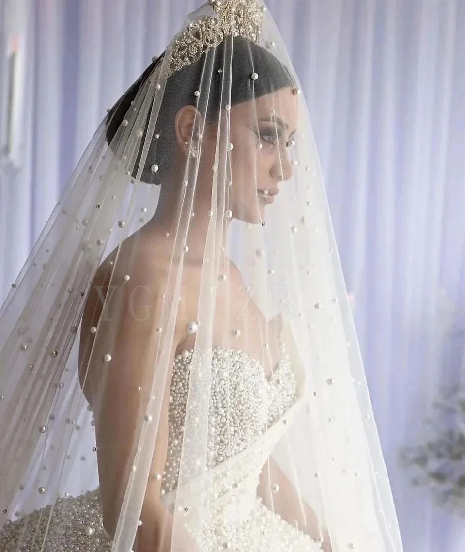 Dubai Wedding Dresses Ball Gown Luxury Pearls Beading Sweetheart Princess Bride Gowns Plus Size Vestido De Noiva Customzied