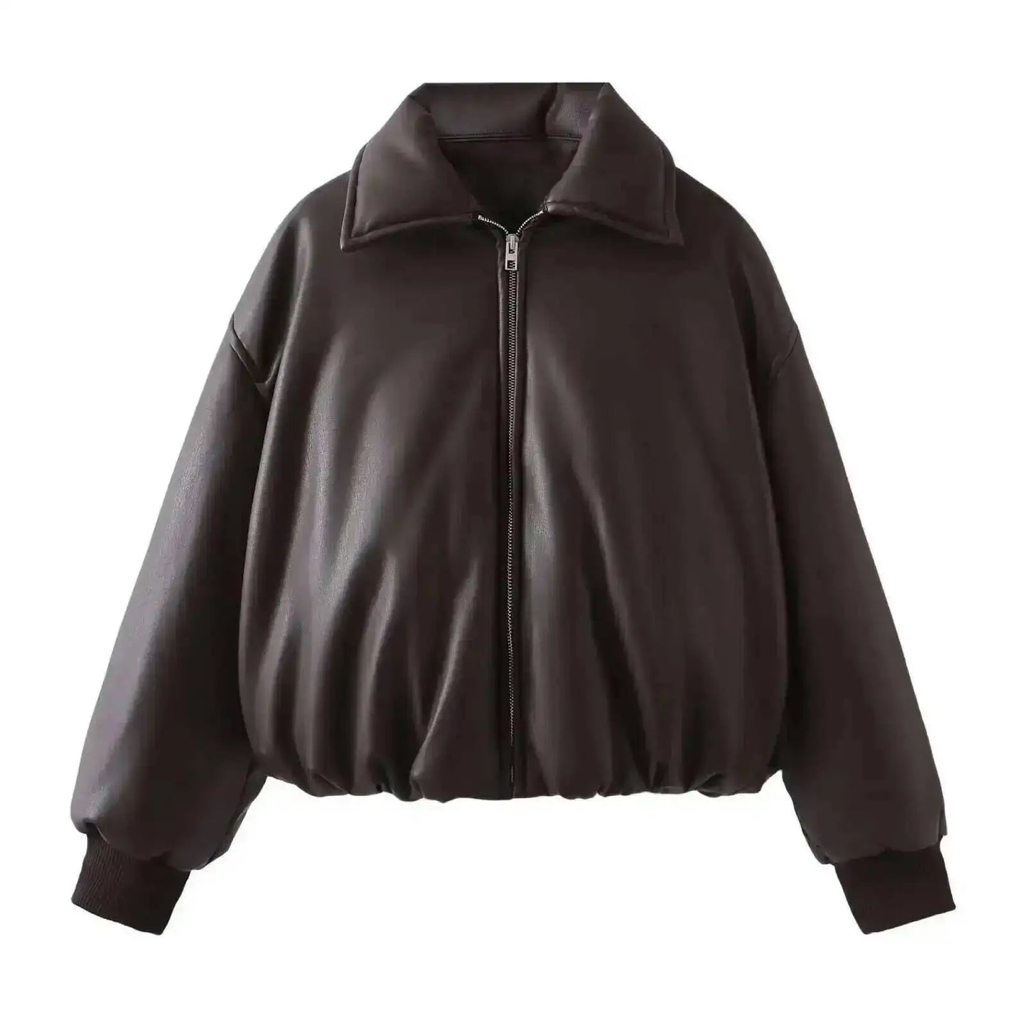 SHENGPALAE Women's Fashion 2026 Autumn Winter New Clothes Solid Color Leather Thicken Warm Female Short Cotton Jacket 5C1437