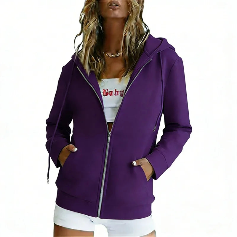 Spring Autumn Fashion loose zipper Hoodies Women cardigan coat Daily Long Sleeve tops Versatile Casual Hoodies Women Sweatshirt