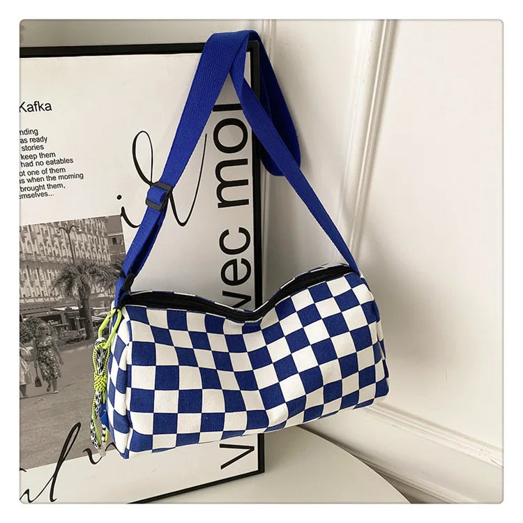 Plaid Shoulder Bag for Women Handbag CrossBorder Canvas Leisure  Fashion Bag Ladies Embroidered Han Female Pocket Purse