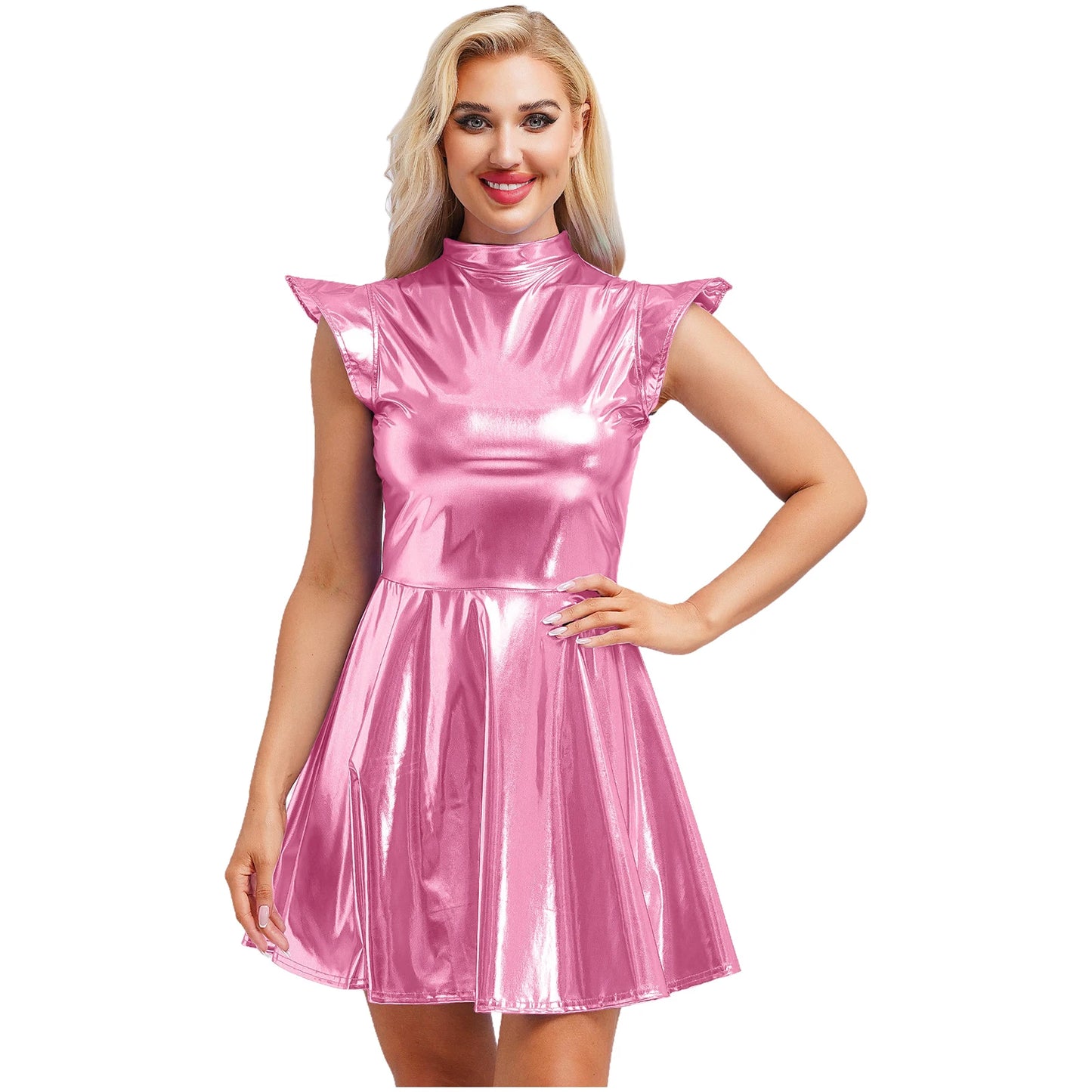 Womens Astronaut Alien Outer Space Alien Robot Cosplay Dress Halloween Cutie Costume Sequin Metallic Shiny A-line Mini Dresses