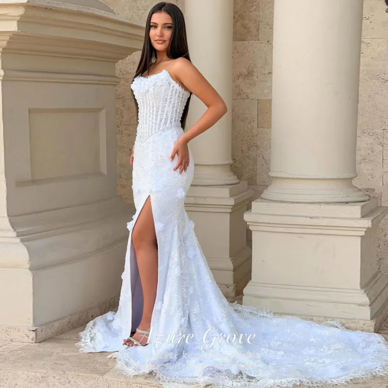 Azure Grove  Customized Strapless Flowers Lace Wedding Dress Woman's Mermaid Bridal Gowns Sleeveless Court Train Customized Prom