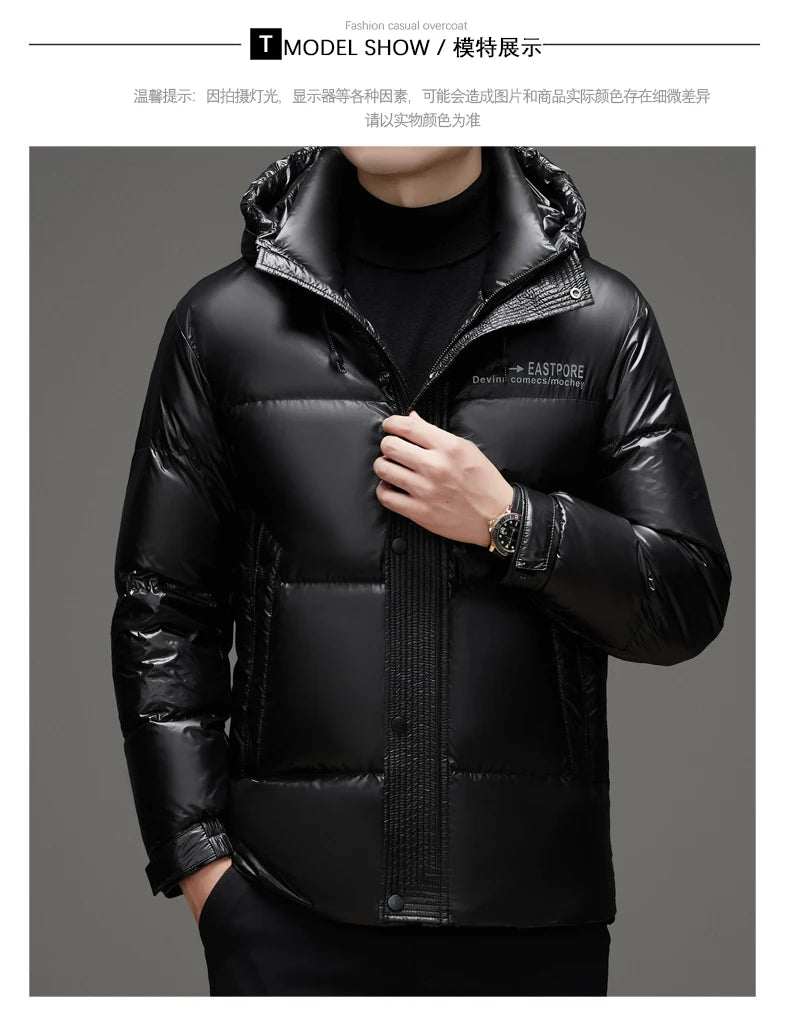 High End Thick Brand Casual Fashion Shiny Men Down Jacket Winter Warm Hooded Designer Parkas Windbreaker Puffer Feather Coats