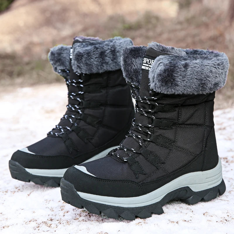 Women's Snow Boots, Women's Shoes, Winter Fleece-Lined, Thickened, Warm Outdoor Hiking Boots, High-Top, Thick-Soled Outdoor Boots