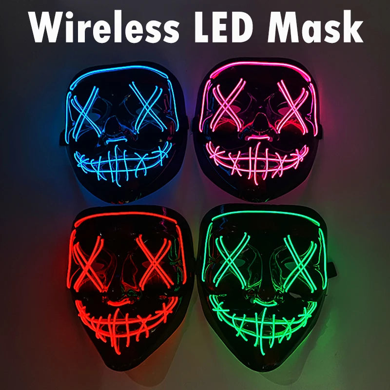Wireless Halloween Neon LED Purge Mask Masque Masquerade Party Masks Light Grow in the Dark Horror Mask Glowing Masker