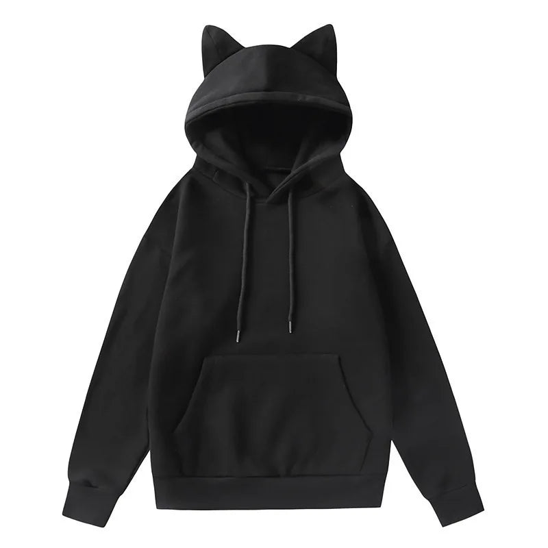 Women's Cat Ear Design Hooded Fleece Sweatshirt Casual Fashion Spring Autumn New Style V-neck Female Clothing  Hoodies Women
