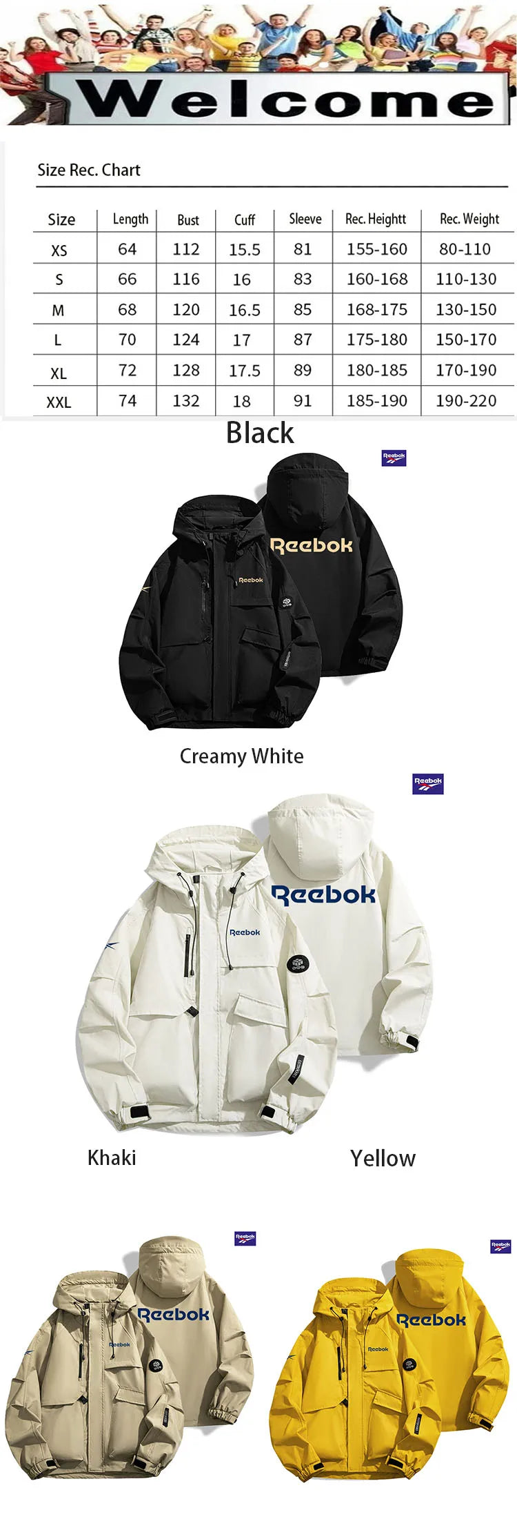 Reebok Men's Waterproof Jacket - Outdoor Hiking and Camping Windproof Hooded Softshell Zipper Coat - Suitable for Both Men and W