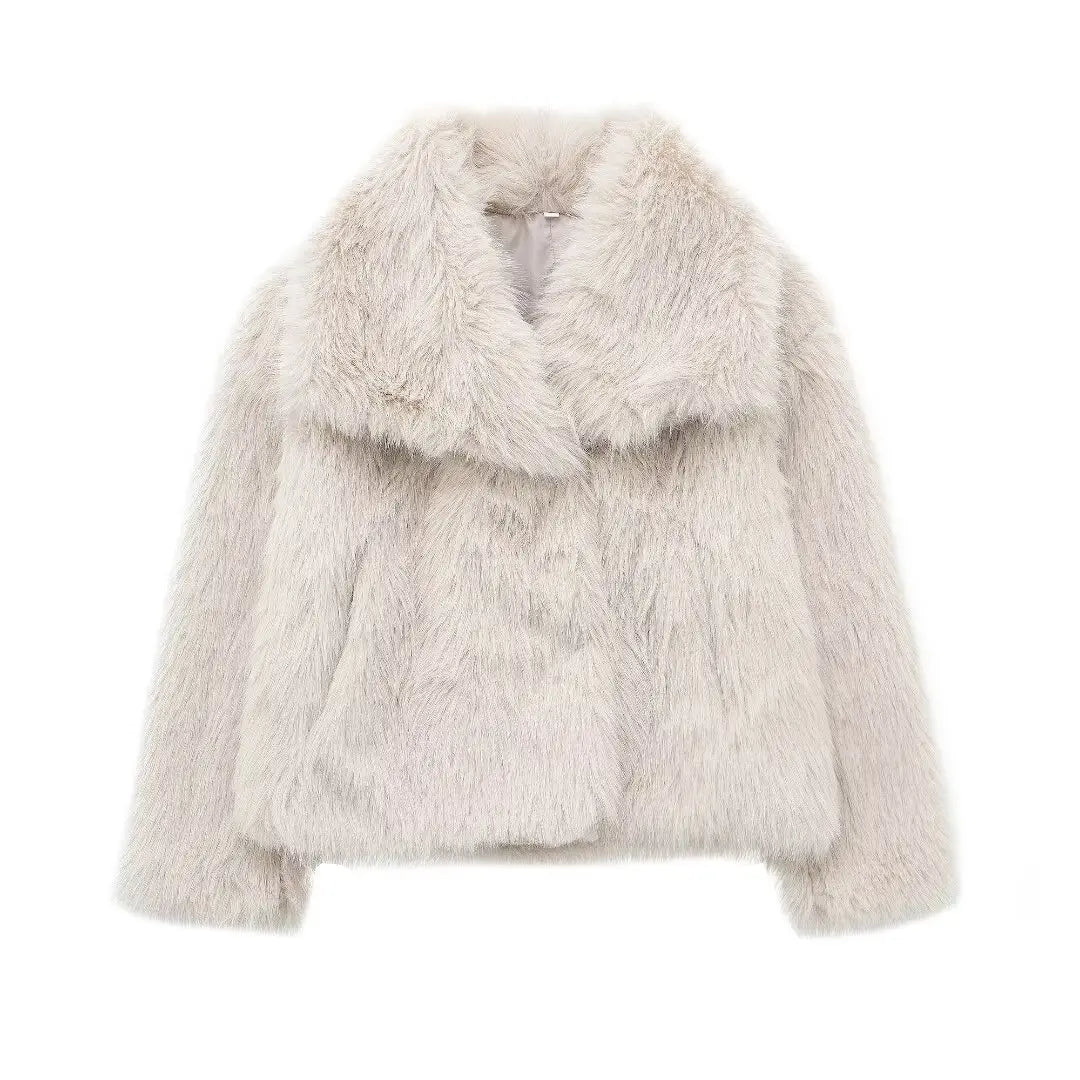HH 2025 Winter Coats For Women New Artificial Fur Effect Loose Cropped Coat Female Versatile Streetwear Women's Cardigan