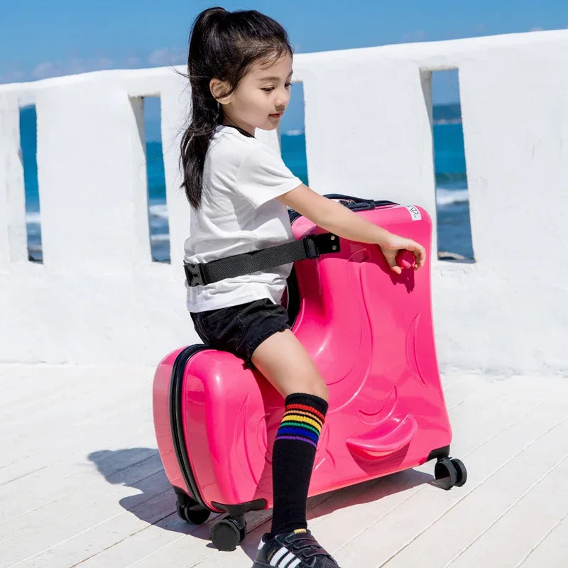 Cute Pony Cartoon Suitcase for Children Can Sit and Ride Carry on Kids Luggage Baby Trolley Case Boarding Cabin 20 Inch