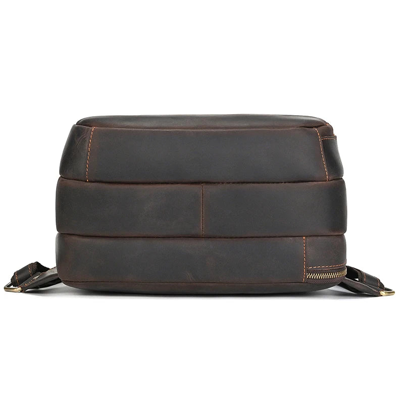 Luufan Men's Retro Crazy Horse Leather Backpack Brown Genuine Leather Rucksack Brown 14 Inch Laptop School Bag
