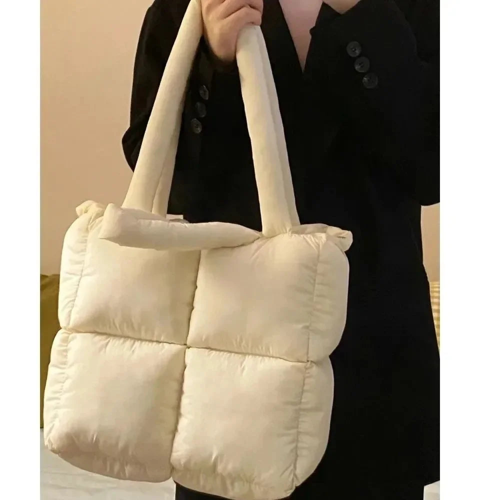 Designer Puffy Shoulder Bag Women Quilted Space Cotton Down Feather Padded Large Capacity Handbag Winter Shopping Tote Bolsas