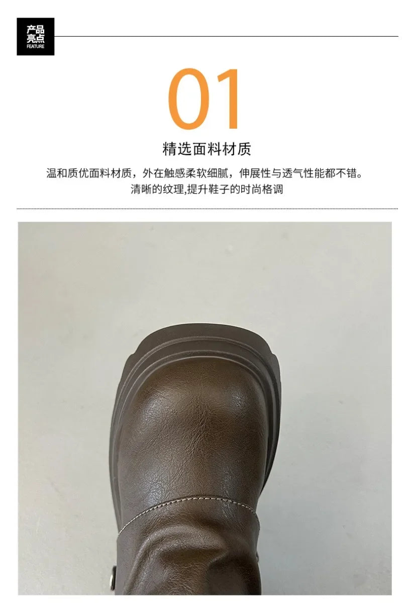 Shang Shi Black Thick High-heeled Thick Soled Boots for Women, 2026 New Winter Versatile Women's Zipper Slimming Pants Leg Boots