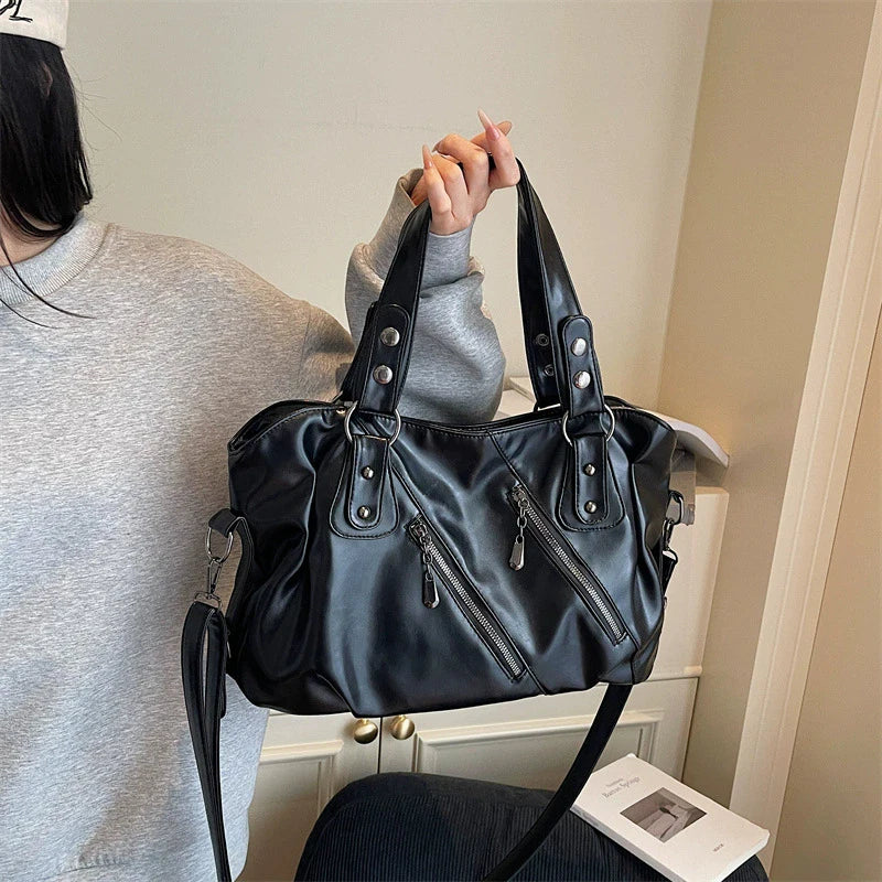 Retro Brand Roomy Shoulder Bag Female Luxury Solid Color Classic Crossbody Bag Large Capacity Style Soft PU Leather Tote Bag