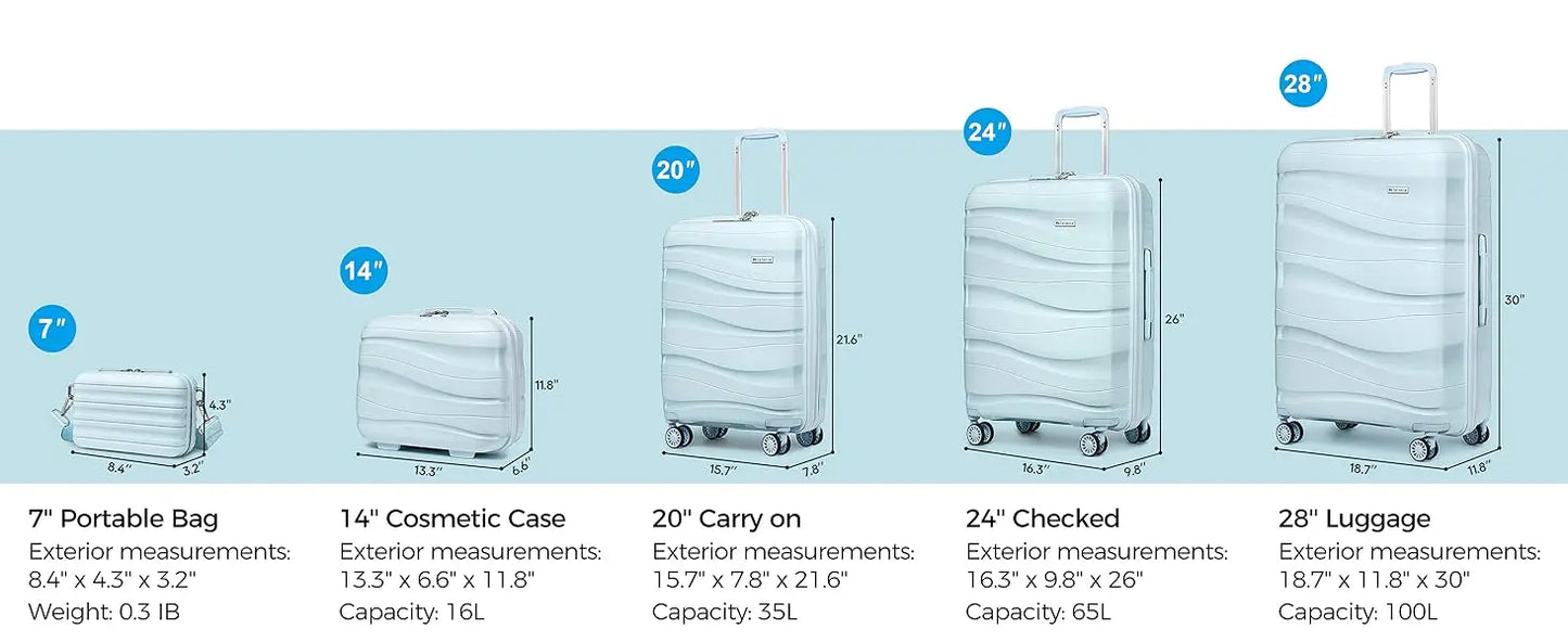 Melalenia 3-Piece Carry-on Luggage Set PP Material Suitcase with Spinner Wheels Hardside TSA Lock