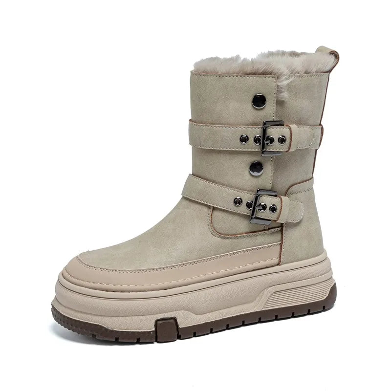 AIYUQI Women's Genuine Leather Snow Boots 2026 Winter New Platform Warm Women Mid-calf Boots Stylish Thick Boots For Women