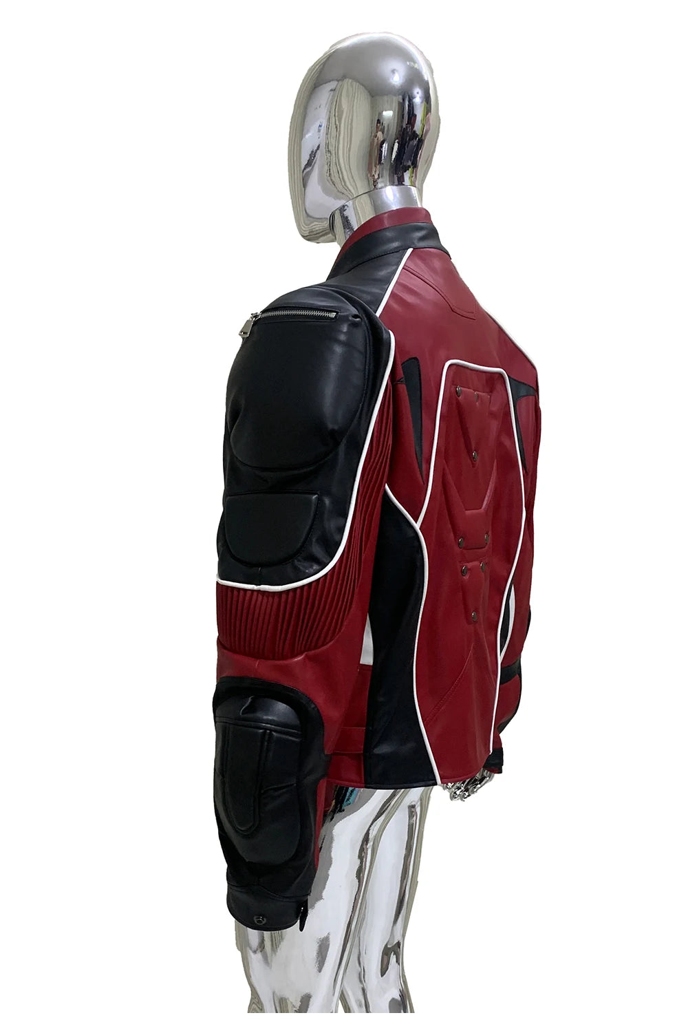 Nerazzurri Autumn Winter Short Color Block Pu Leather Racer Jacket Men Shoulder Pads Rivet Zipper Luxury Designer Clothes 2025