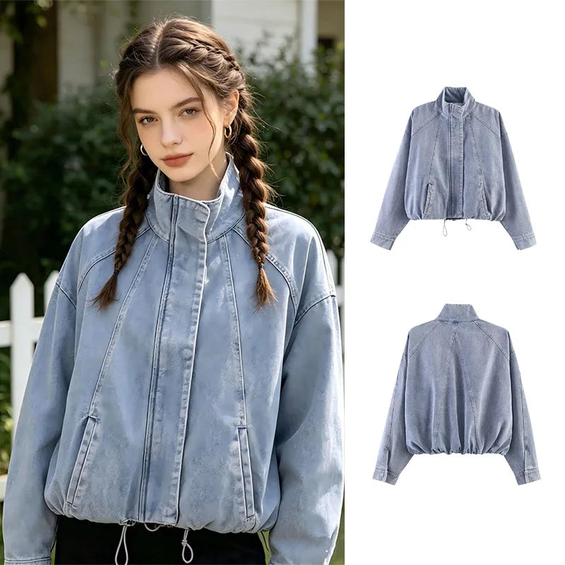 UETEEY Fashionable Versatile Loose Long Sleeve Denim Jacket Women's Cross-Border  Street Style Thickened Zipper Closure