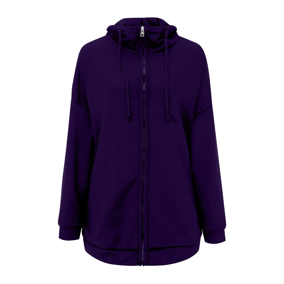Plus Size Long Hoodies Tunic Fashion Long Sweatshirts Solid Color Fleece Knitted Zip Up Jackets With Pockets For Women