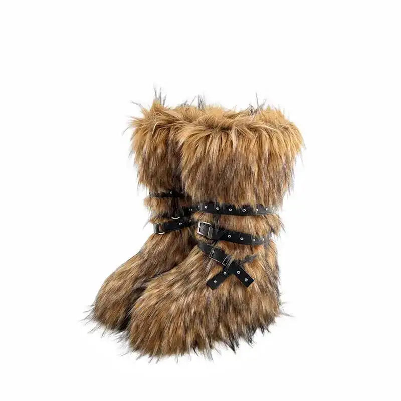 2025 Winter Subculture High Top Furry Boots For Women Snow Boots Niche Lined Thick Soled Long Tube Snow Boots