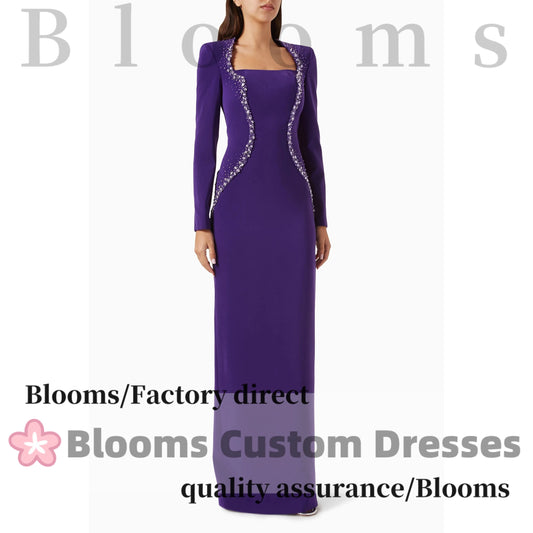 Customized Exquisite Beadings Purple Evening Dresses 2025 Women Wedding Elegant Party Dress Long Sleeves Prom Gown