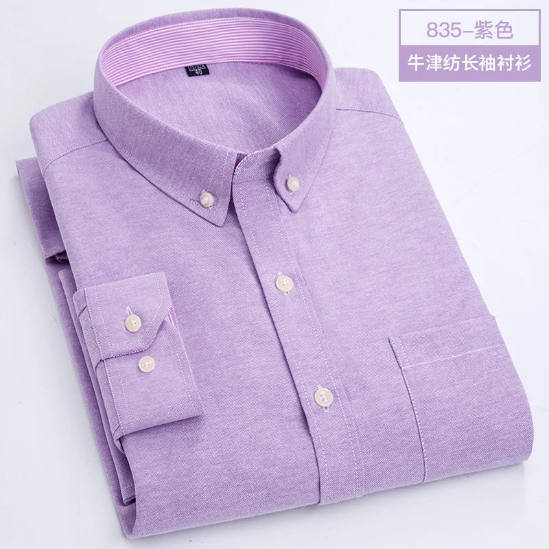 Men's long sleeve shirt Oxford woven casual non-ironing spring summer autumn slim top comfortable trend fashion with white shirt