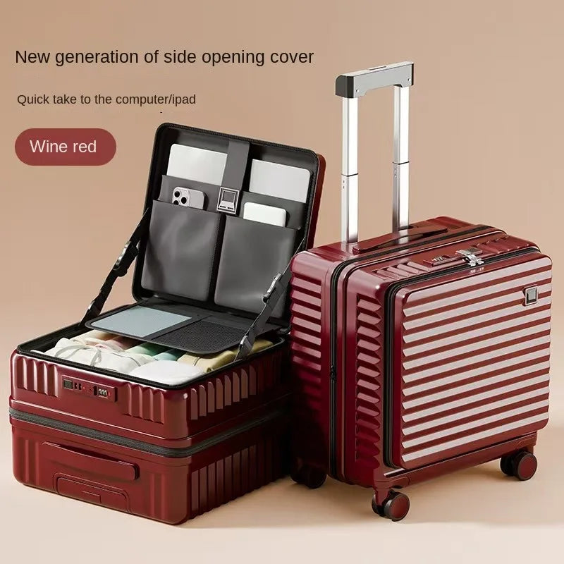 Front Opening 18/20 inch Suitcase Cabin Luggage Small 16 inch Short Trip Bag Ultra-light Aluminium Frame Luggage Large Capacity