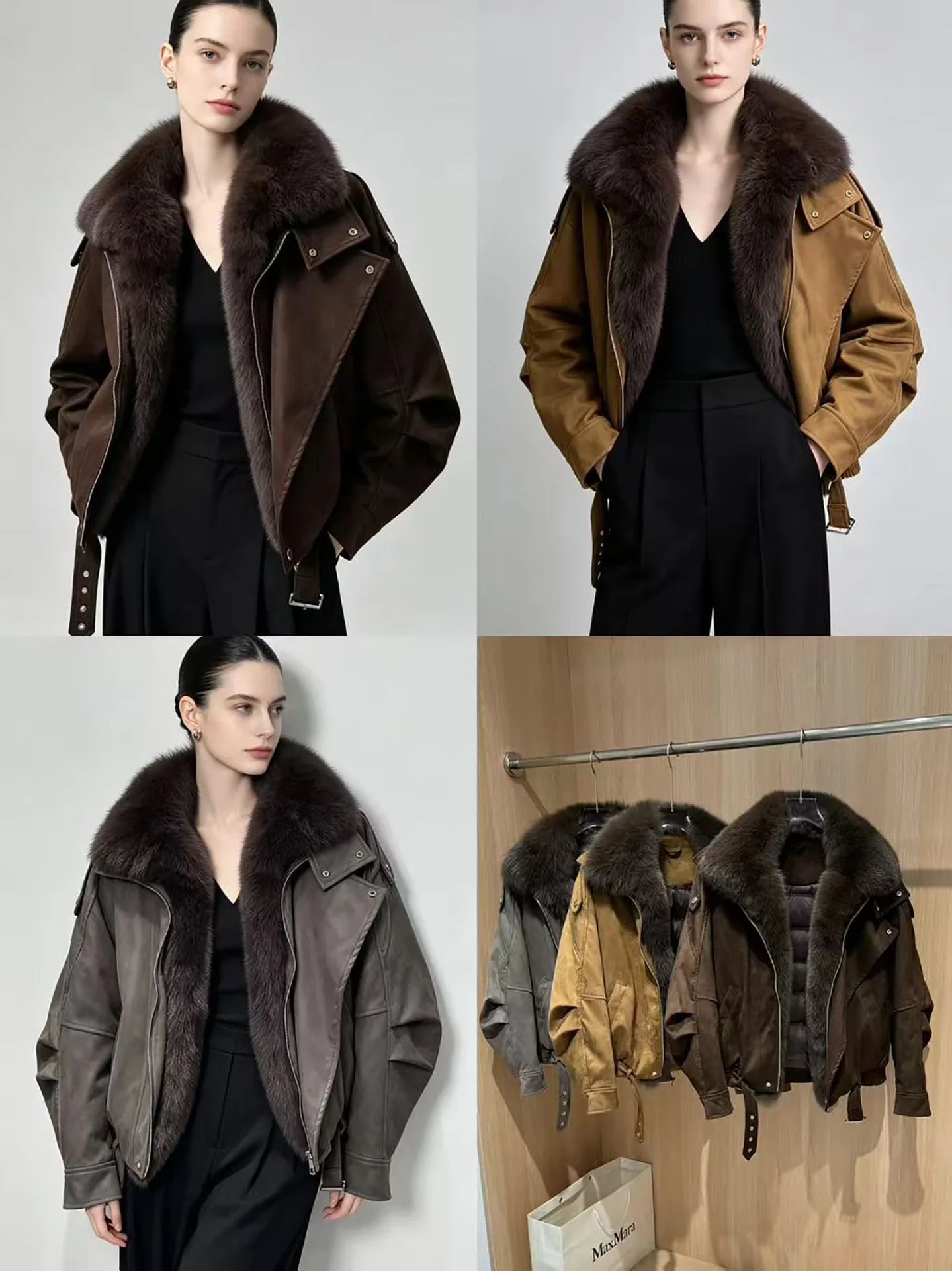 New winter style short down jacket with fox fur collar, high-quality fashion suede jacket, loose fit, thick and warm fur coat.
