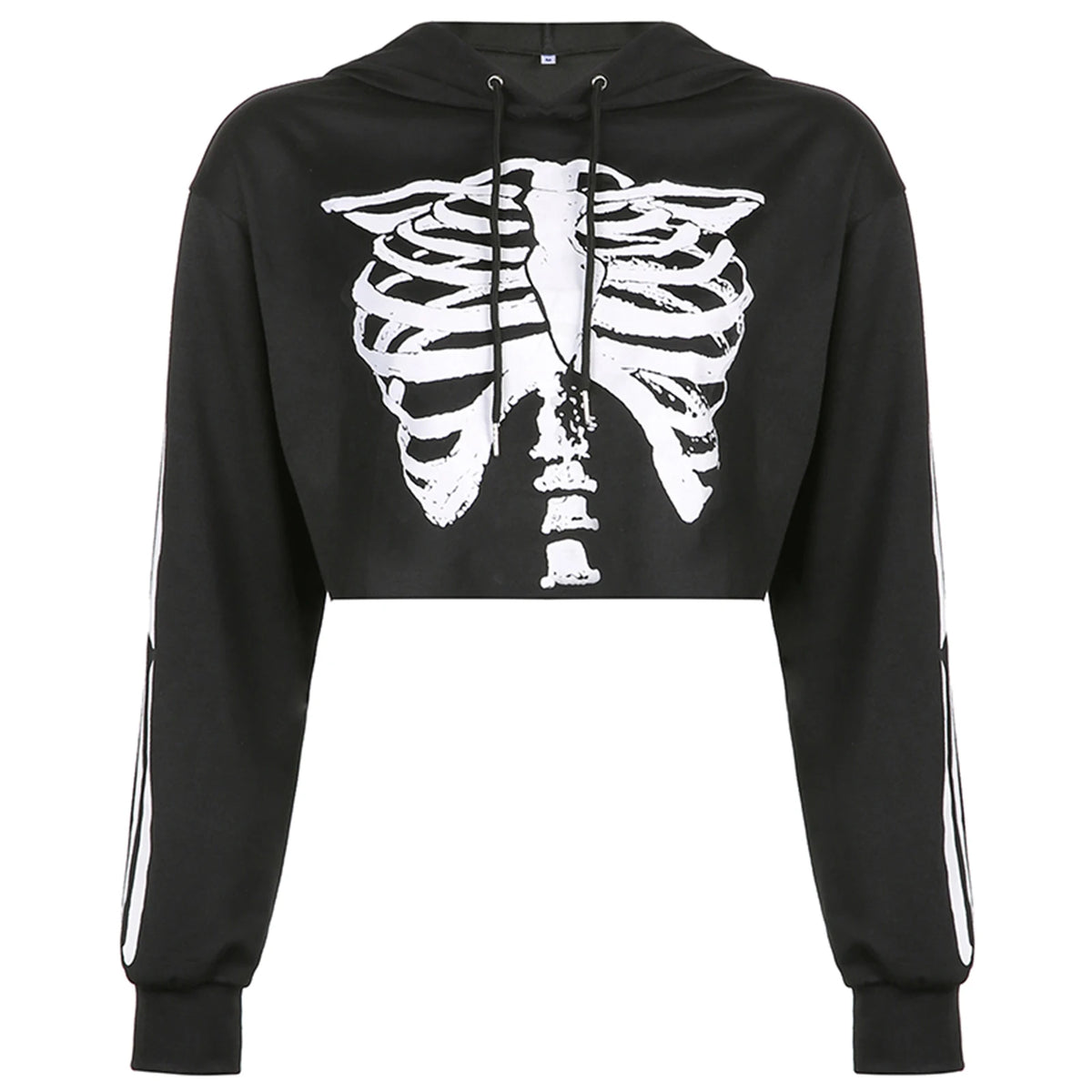 Halloween Women Skeleton Print Cropped Hoodies Long Sleeve Drawstring Casual Sweatshirts with Hat 2024 New Fashion Streetwear