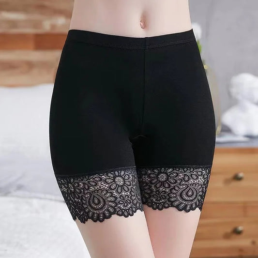 Soft Ice Silk Safety Shorts Pants Women Thin Summer Anti-Slip Lace Under Skirt Black Elastic 3/4 Leggings Bottoms Slim Fit 2024