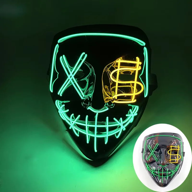 Wireless LED Neon Purge Mask & Fiber Optic Gloves, Scary Glow In Dark Mask for Halloween Carnival Cosplay Bar Birthday Party
