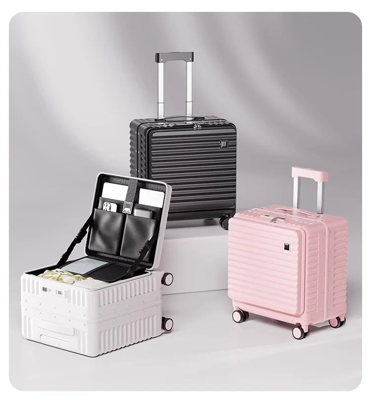 Front Opening 18/20 inch Suitcase Cabin Luggage Small 16 inch Short Trip Bag Ultra-light Aluminium Frame Luggage Large Capacity