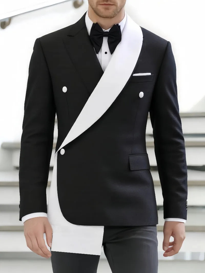 Suit Blazer Jacket Men's Black White Patchwork Suit Jacket Asymmetrical Design Blazer Stage Host Wedding Banquets Party Blazer