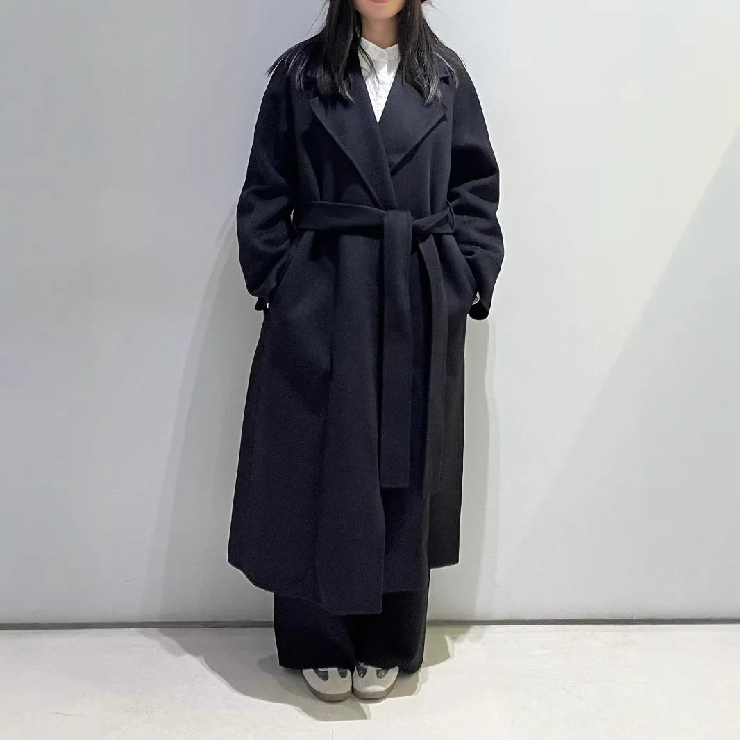 Women's Casual Double-Faced Woolen Coat Mixed Fabric New Arrival Black Autumn Winter Long Sleeve Suit Collar Fashion Commute