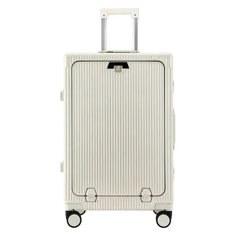 Front Opening Large Capacity Rolling Luggage Case Aluminum Frame ABS+PC Trolley Case Suitcase USB Charging Boarding Case