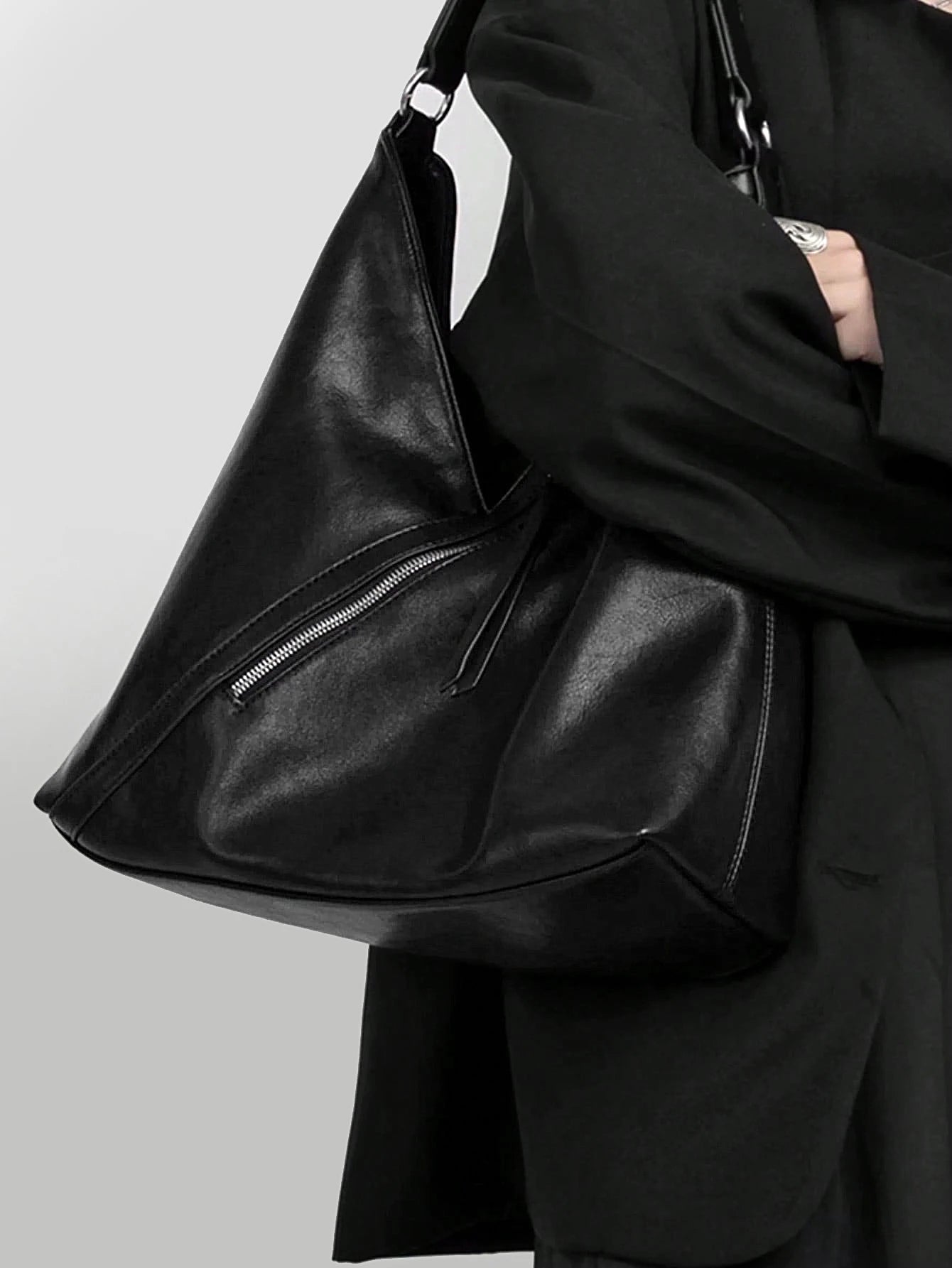 Classic Women's Large Black Shoulder Bag Fashionable High Quality Crossbody Bag Casual Soft Leather Handbag Lazy Retro Tote Bag