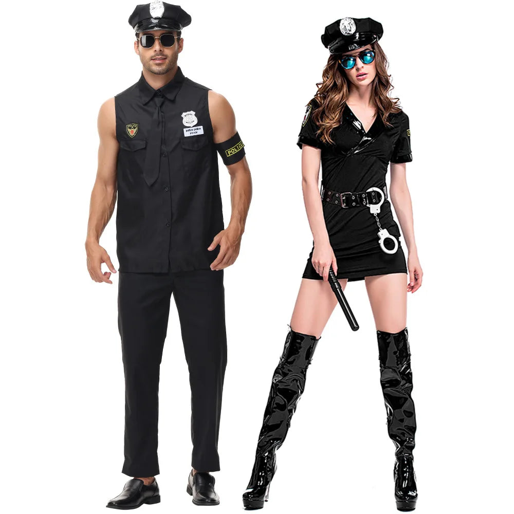 Couple Cop Costumes for Halloween Adult Carnival Party Police Officer Swat Role Play Outfits