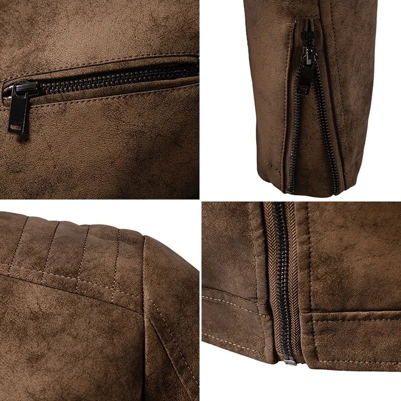 Men's PU Leather Jacket Faux Fur Leather Jacket Thickened Plush Autumn Winter Warm Leather Jacket High-End Business Leather Coat