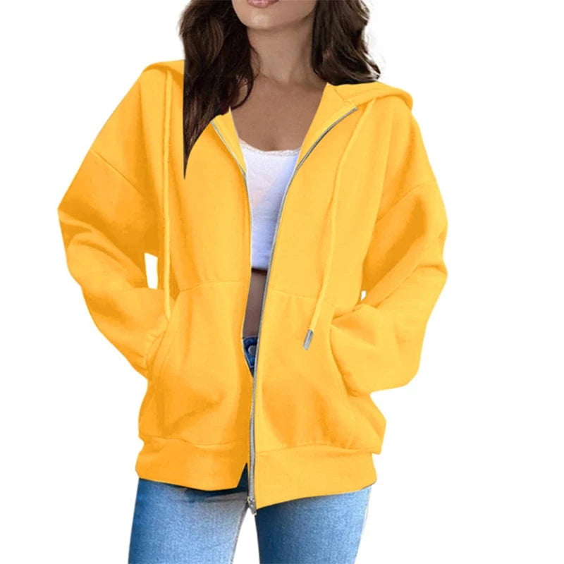 Spring Autumn Winter Fashion Zipper Hoodies Women Cardigan Coat Daily Long Sleeve Tops Versatile Casual Hoodies Women Sweatshirt