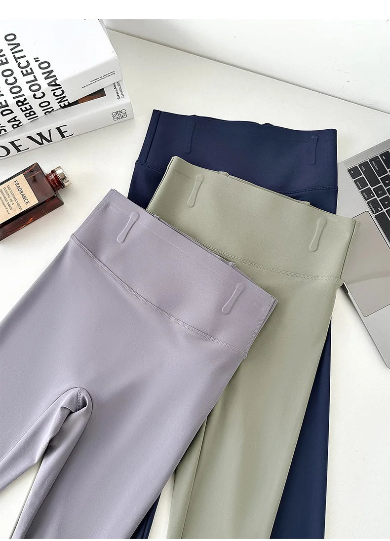BIVIGAOS Spring Summer Back Pocket Nude Feel Sharkskin Leggings Women Fish Bone High Waist Push Up Sport Fitness Running Legging