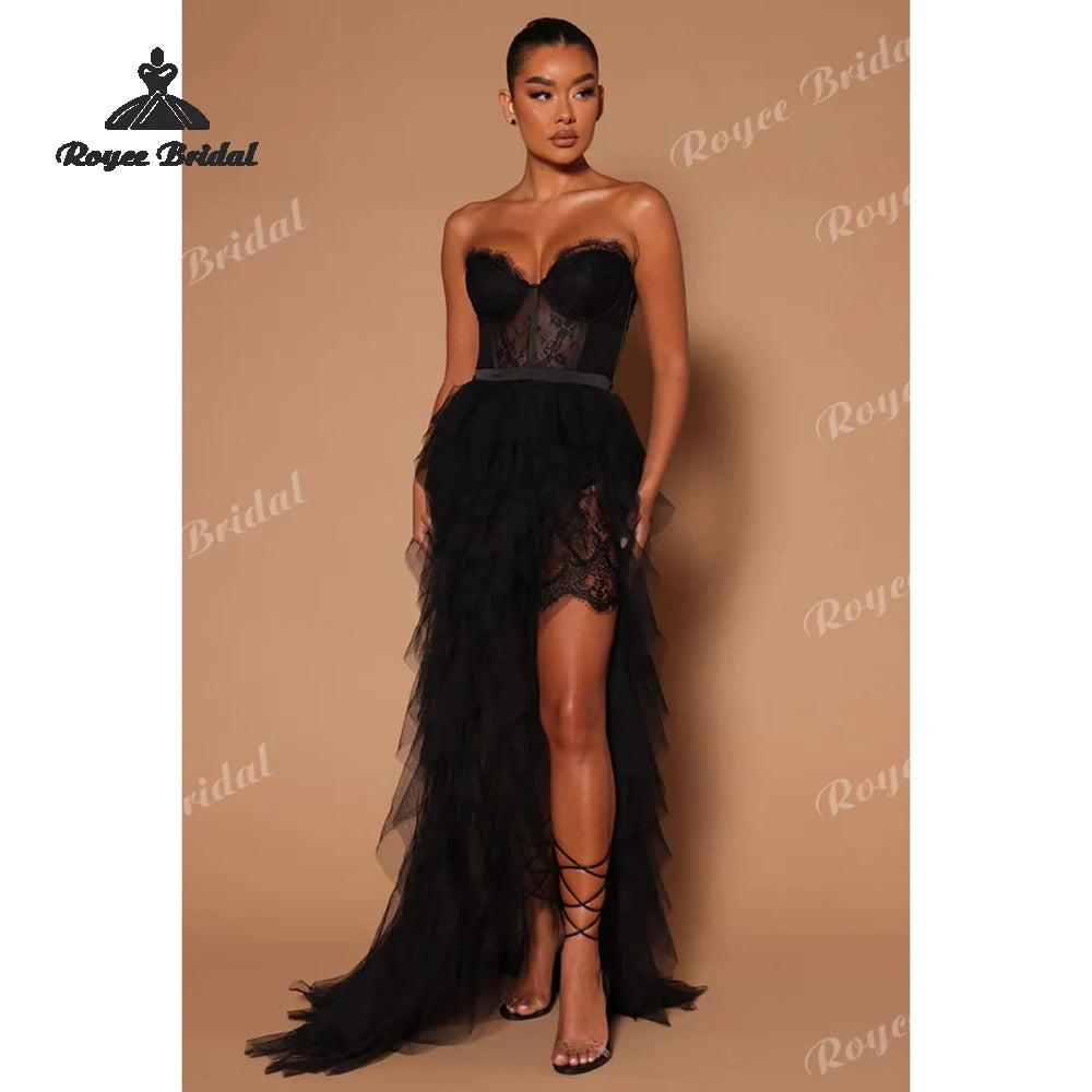Sexy Tiered A Line Dresses Evening 2026 Strapless High Side Slit Women's Formal Evening Gowns Customized فساتين سهر
