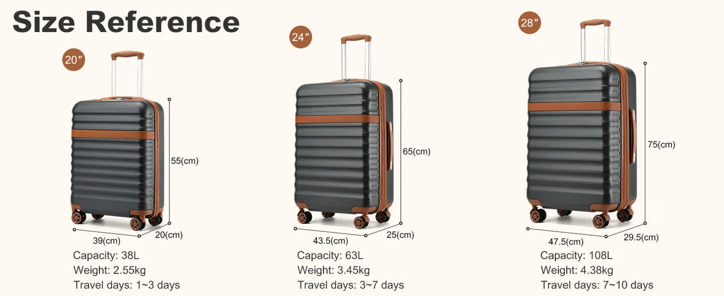 KONO ABS + PC hard case with 4 wheels, TSA lock trolley hand luggage/suitcase (55/65/75cm)