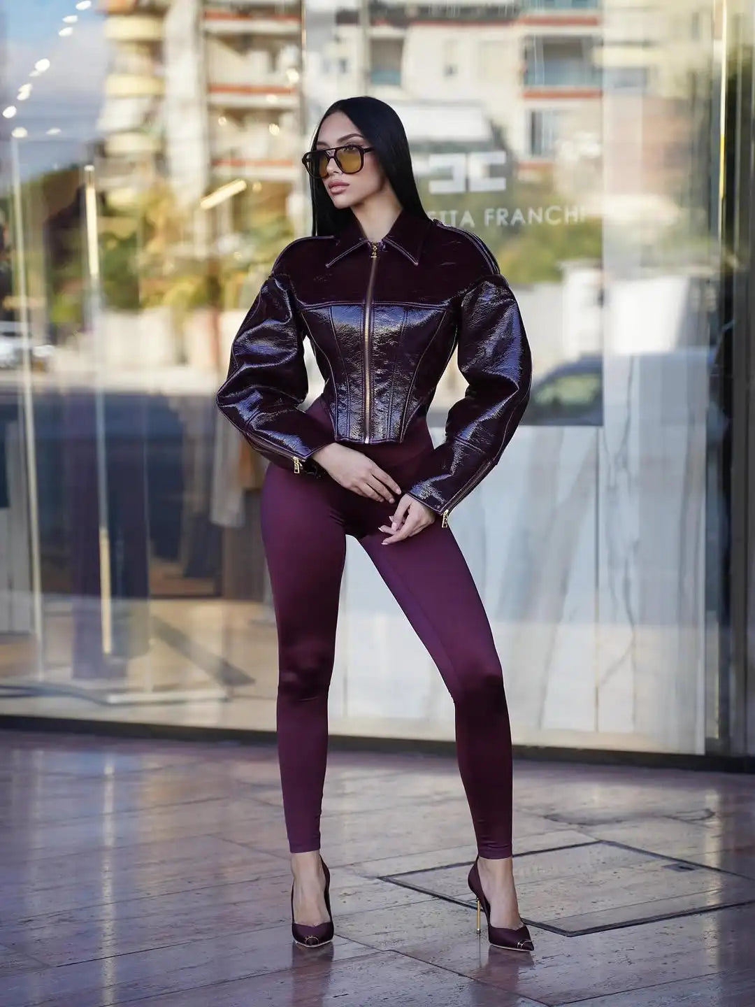 Fashion Coated Cinched-waist Leather Jacket Women Retro Lapel Full Sleeve Zipper Fishbone Coats 2026 Lady Daily Highstreet Coat