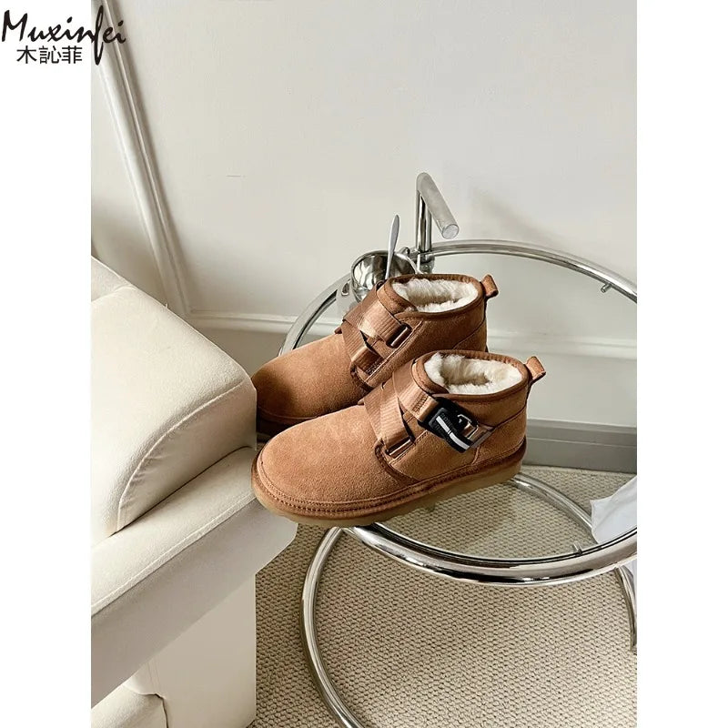 2026 Winter New Style Wang Yibo Same Top Leather Outdoor Warm Men's Boots Fashion Versatile Short Tube Men's Snow Boots