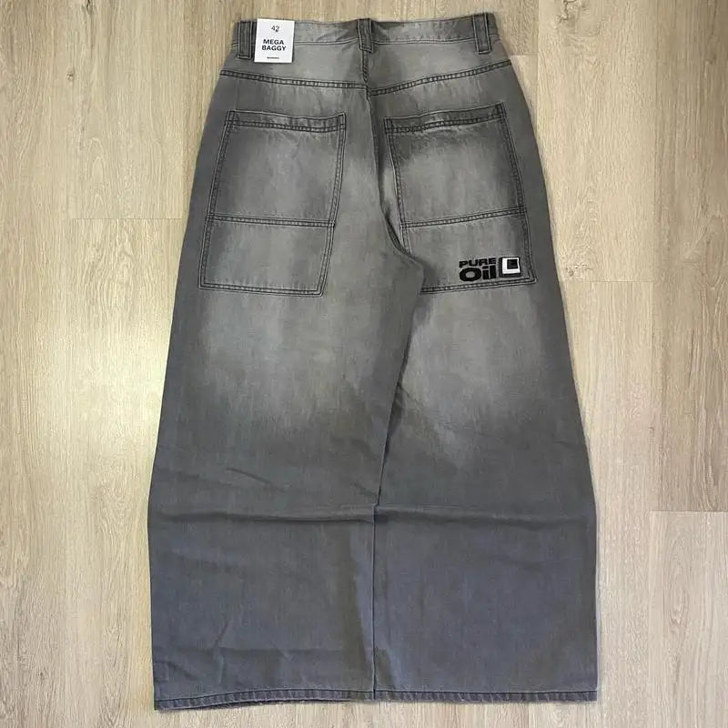 Fashion New Multi Pocket Washed Baggy Jeans Men And Women Low Waist Straight Leg Drawstring Closure High Elasticity Korean Style