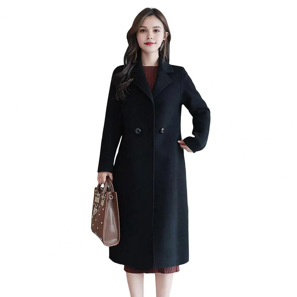 Women Wool Coat Women's Wool Peacoat Mid-long Overcoat Casual Notch Lapel Trench Coat Thick Single-breasted Fall Winter