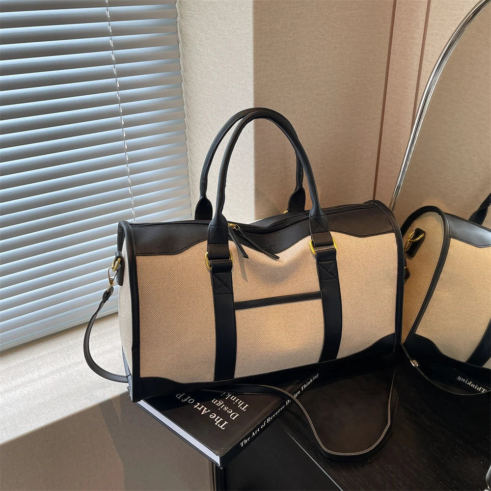 Oversized Travelling Handbags For Women Cotton Fabric Large Capacity Airplane Luggage Bag Simple Fashion Shoulder Crossbody Bags