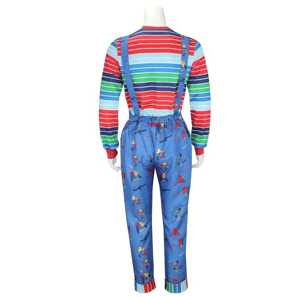 Anime Scary Chucky Cosplay Costume Horror Chucky Cosplay Mask Jumpsuits Halloween Clothing For Kids Men Women Party Costumes